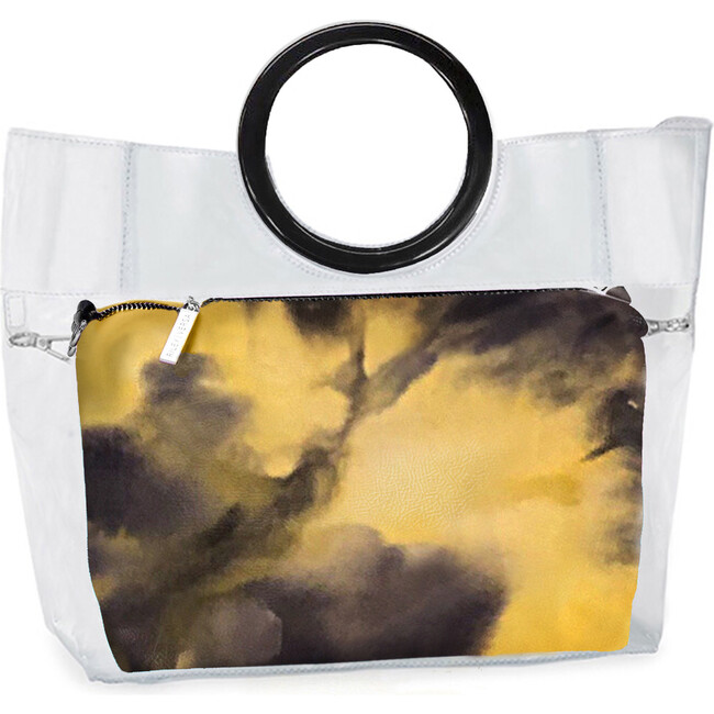 Extrovert Tote Black Handle W/Woodstock Pouch, Yellow and Blue