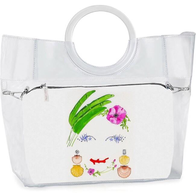 Extrovert Tote Clear Handle W/Starry-Eyed Pouch, White and Multicolor