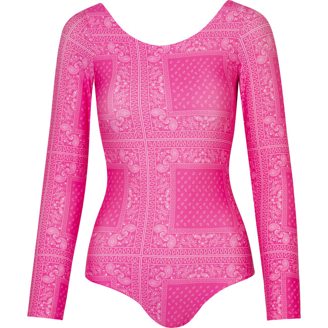 Women's Surf One-Piece Swimsuit, Fucsia Bandana - One Pieces - 1