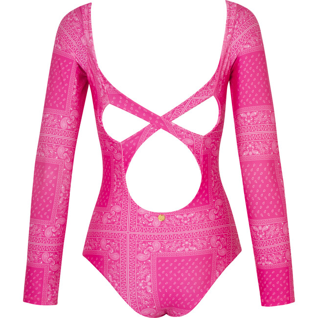 Women's Surf One-Piece Swimsuit, Fucsia Bandana - One Pieces - 2