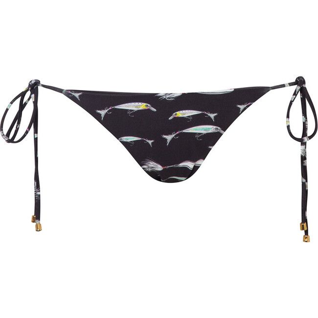 Women's Lola Thin Side Tie Strap Bottom, Black Fish