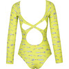 Women's Surf Scoop Neck Long Sleeve One-Piece Swimsuit, Lemon Fish - One Pieces - 3