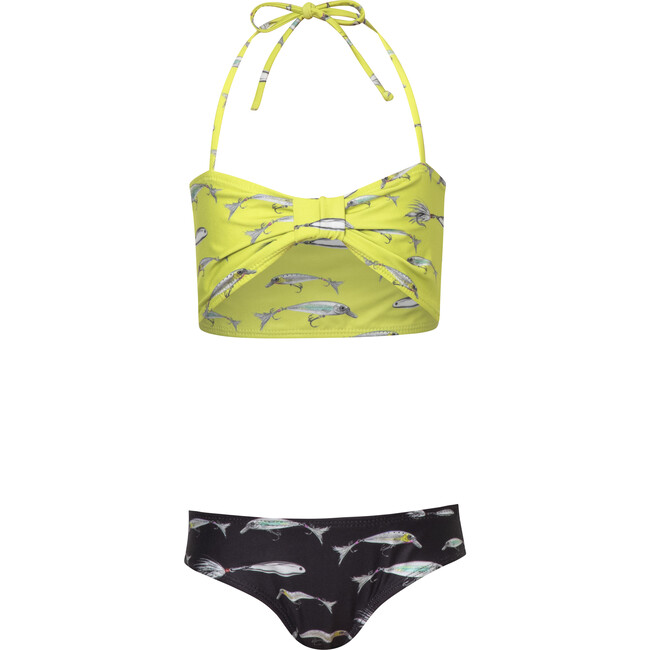 Salome Bow Top And High Waist Bikini, Lemon And Black Fish