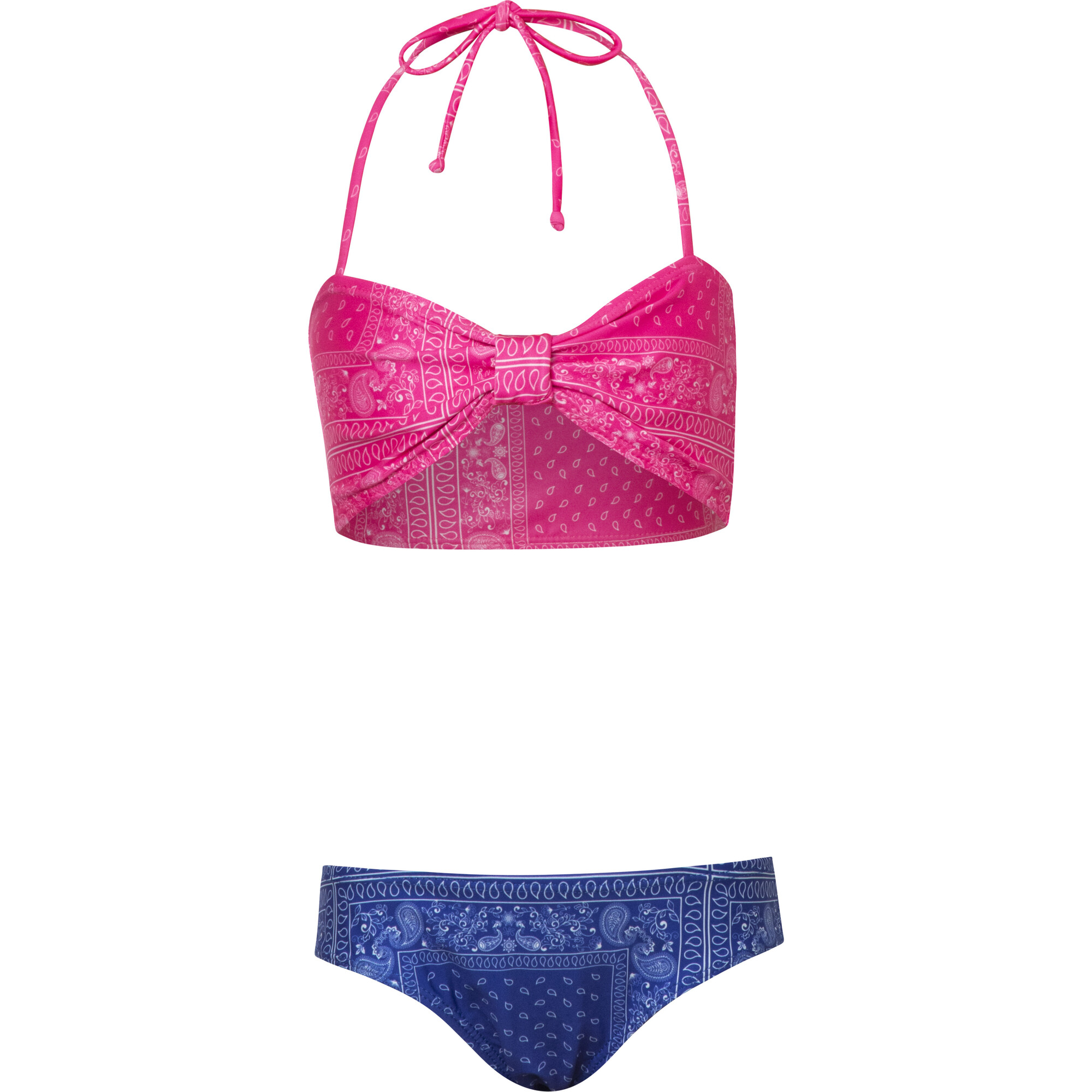 Salome Bow Top And High Waist Bikini, Fucsia Bandana And Blue - Two Pieces - 1