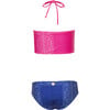 Salome Bow Top And High Waist Bikini, Fucsia Bandana And Blue - Two Pieces - 2