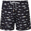 Men's Drawstring Short Trunks, Black Fish - Swim Trunks - 1 - thumbnail