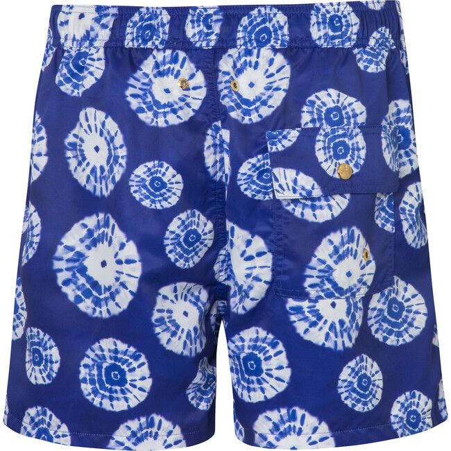 Men's Tie-Dye Drawstring Short Trunks, Blue - Swim Trunks - 3