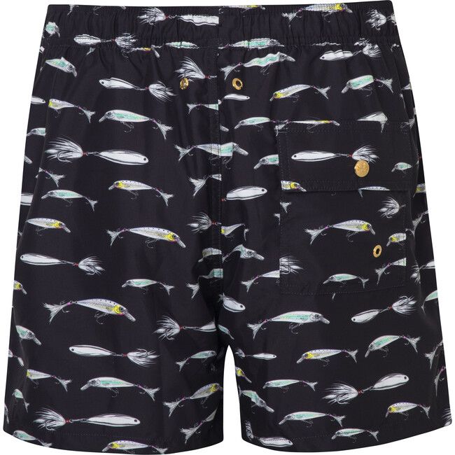 Men's Drawstring Short Trunks, Black Fish - Swim Trunks - 3