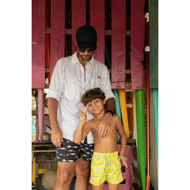 Men's Drawstring Short Trunks, Black Fish - Swim Trunks - 4