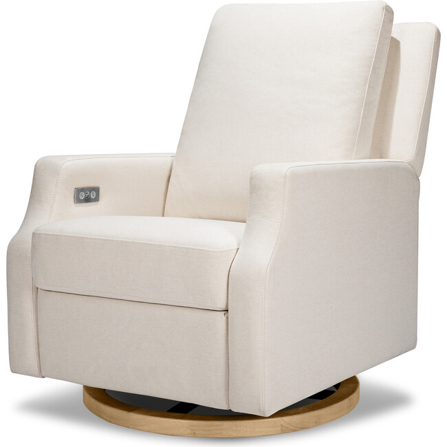 Crewe Electronic Recliner And Swivel Glider, Cream Eco-Weave With Light Wood Base
