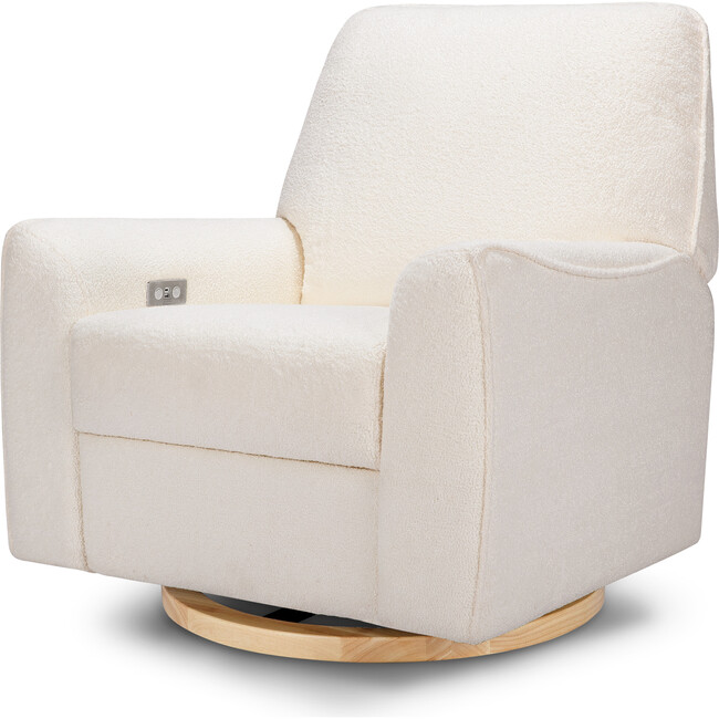 Sunday Power Recliner And Swivel Glider, Chantilly Fleece With Light Wood Base