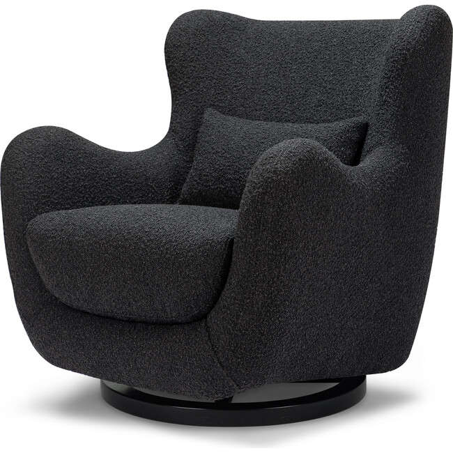 Solstice Swivel Glider Boucle, Black Boucle With Black Wood Base