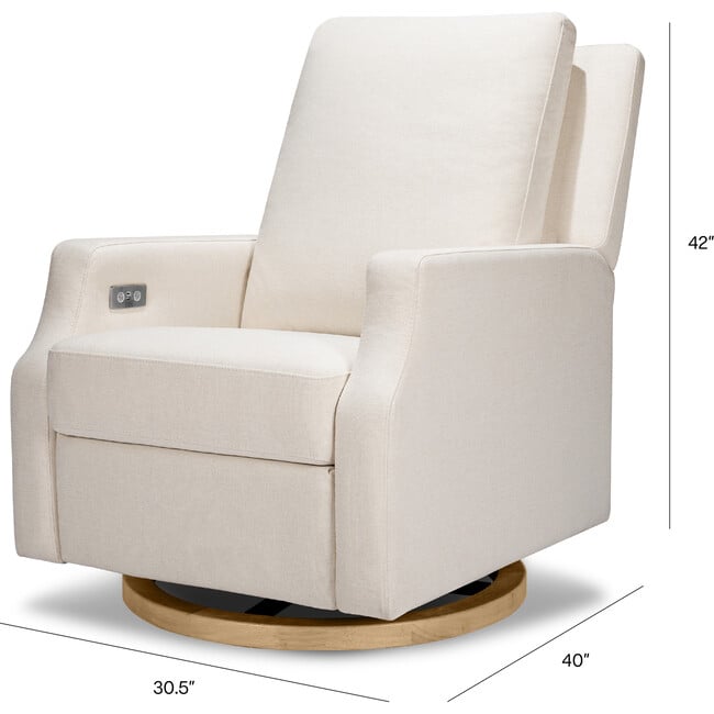 Crewe Electronic Recliner And Swivel Glider, Cream Eco-Weave With Light Wood Base - Nursery Chairs - 8