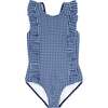 Gingham Ruffle Pinafore Style One-Piece, Navy - One Pieces - 1 - thumbnail