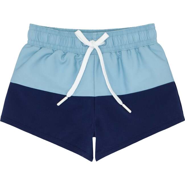Freshwater Colorblock Drawstring Boardie Shorts, Blue And Navy