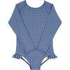 Gingham Grosgrain Ribbon Back Tie One-Piece Rashguard, Navy - One Pieces - 1 - thumbnail