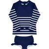 Classic Breton Stripe 2-Piece Rashguard Set, Navy - Two Pieces - 1 - thumbnail