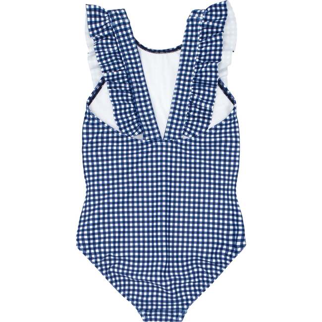 Gingham Ruffle Pinafore Style One-Piece, Navy - One Pieces - 2