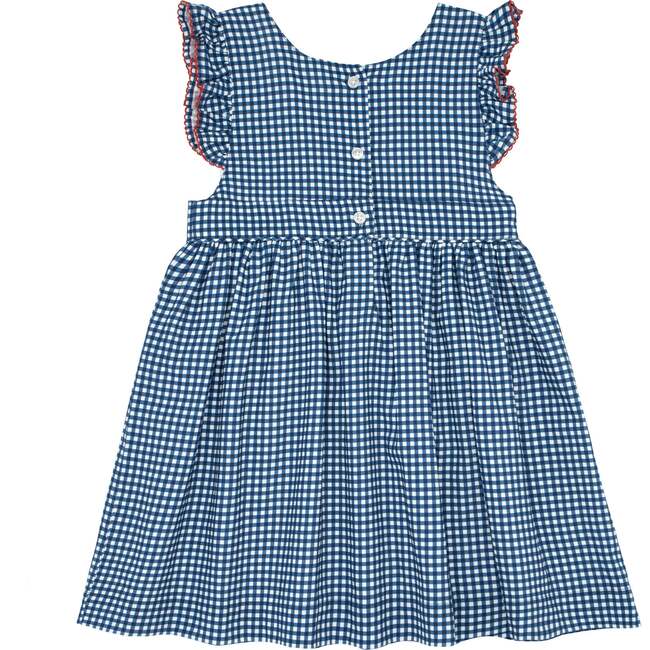 Gingham Ruffle Sleeve Criss-Cross Back Pinafore Dress, Navy - Minnow ...