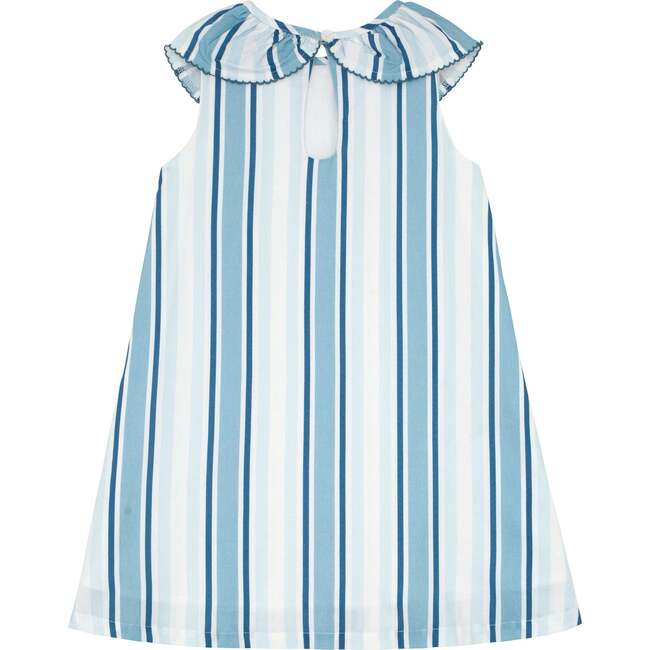 Freshwater Stripe Ruffle Collar Dress, Blue - Dresses - 2