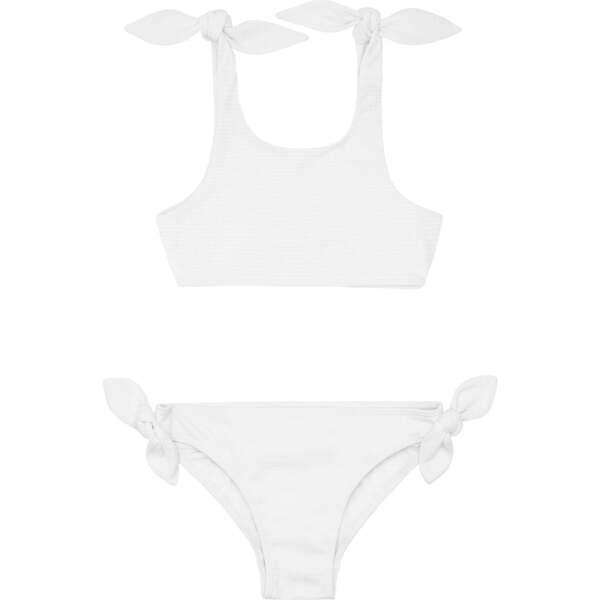 White Scoop Neck Sleeveless Zip Back Two Piece Bikinis