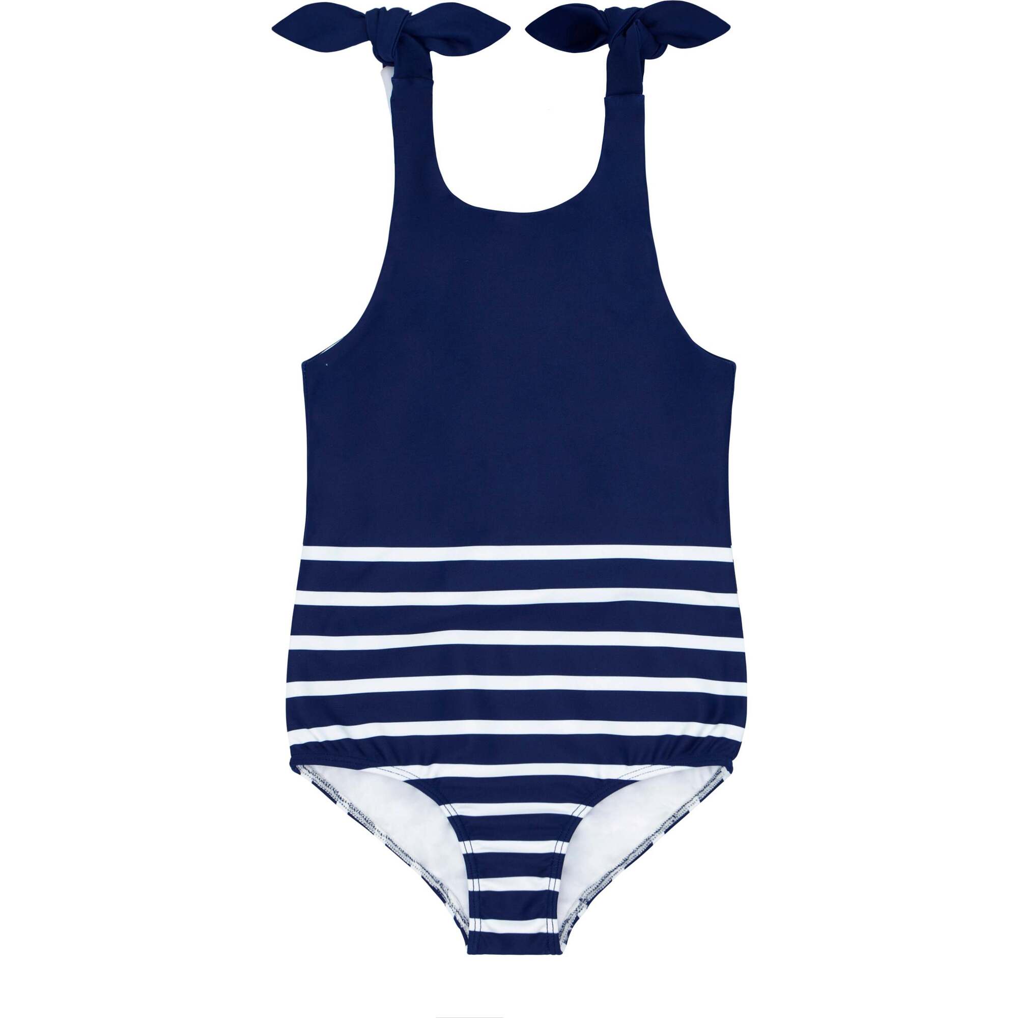 Breton Stripe Scoop Back Tie Knot One-Piece, Navy - One Pieces - 1