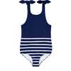 Breton Stripe Scoop Back Tie Knot One-Piece, Navy - One Pieces - 1 - thumbnail