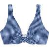 Women's Gingham Tie Front Bikini Top, Navy - Two Pieces - 1 - thumbnail