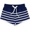 Breton Stripe Drawstring Boardie Shorts, Navy - Swim Trunks - 1 - thumbnail