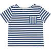 Unisex Stripe Short Sleeve Boat Neck Tee, Navy And Cream - T-Shirts - 1 - thumbnail