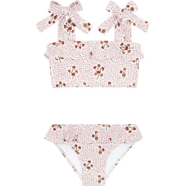 Bandeau Bow Strap Ruffle Bikini, Raspberry Red Minnow Swim