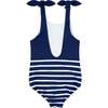 Breton Stripe Scoop Back Tie Knot One-Piece, Navy - One Pieces - 2