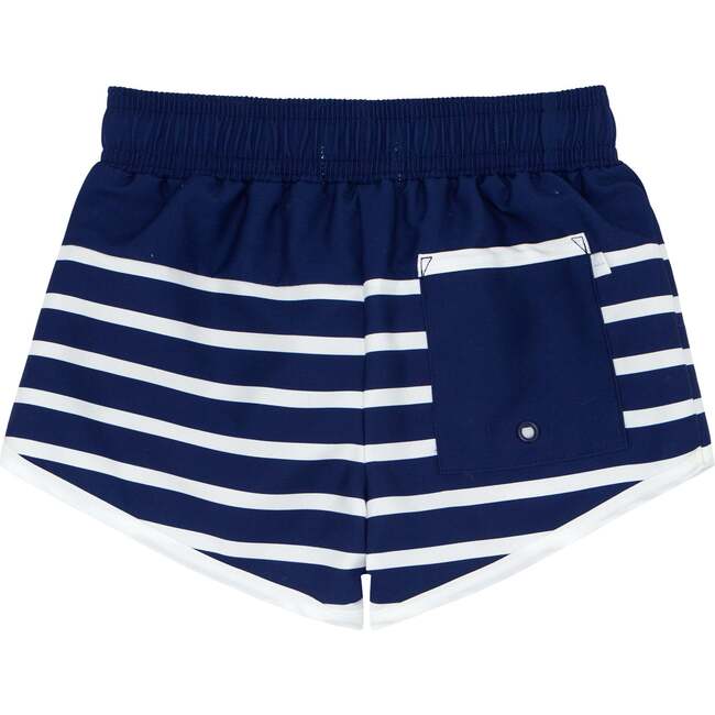 Breton Stripe Drawstring Boardie Shorts, Navy - Swim Trunks - 2