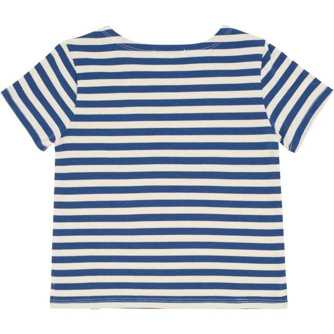 Unisex Stripe Short Sleeve Boat Neck Tee, Navy And Cream - T-Shirts - 2