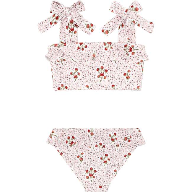 Bandeau Bow Strap Ruffle Bikini, Raspberry Red - Two Pieces - 2