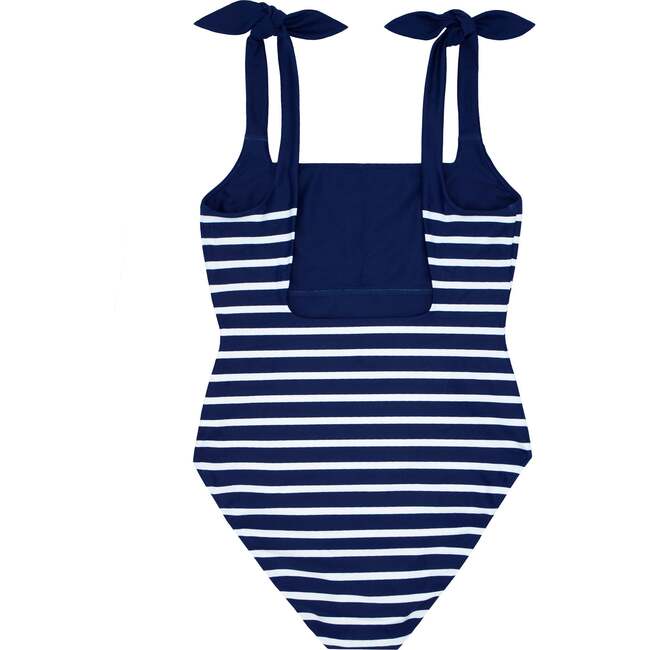 Women's Breton Stripe Tie Knot One-Piece, Navy - One Pieces - 2