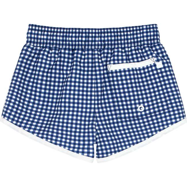 Bahamian Gingham Drawstring Boardie Shorts, Blue - Swim Trunks - 2