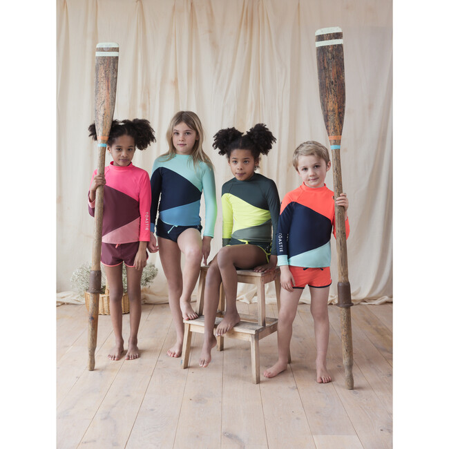 UV Protector Contrast Piped Drawstring Swim Bottoms, Aqua - Swim Trunks - 2