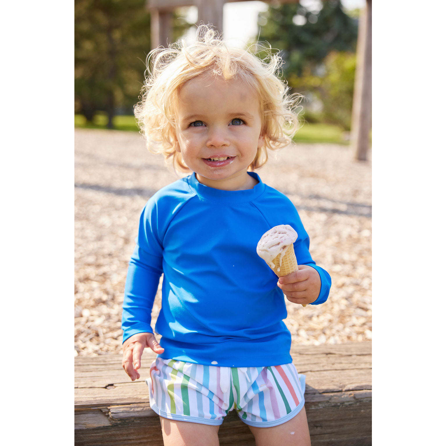 ラッシュガード Bohemianblue Gingham V-neck drawstring in-pad rashguard Capri Blue Rash Guard Set – Classic Whimsy