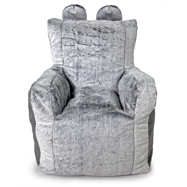 Luxe Campus Round Beanbag, Double Grey Faux Rabbit Fur