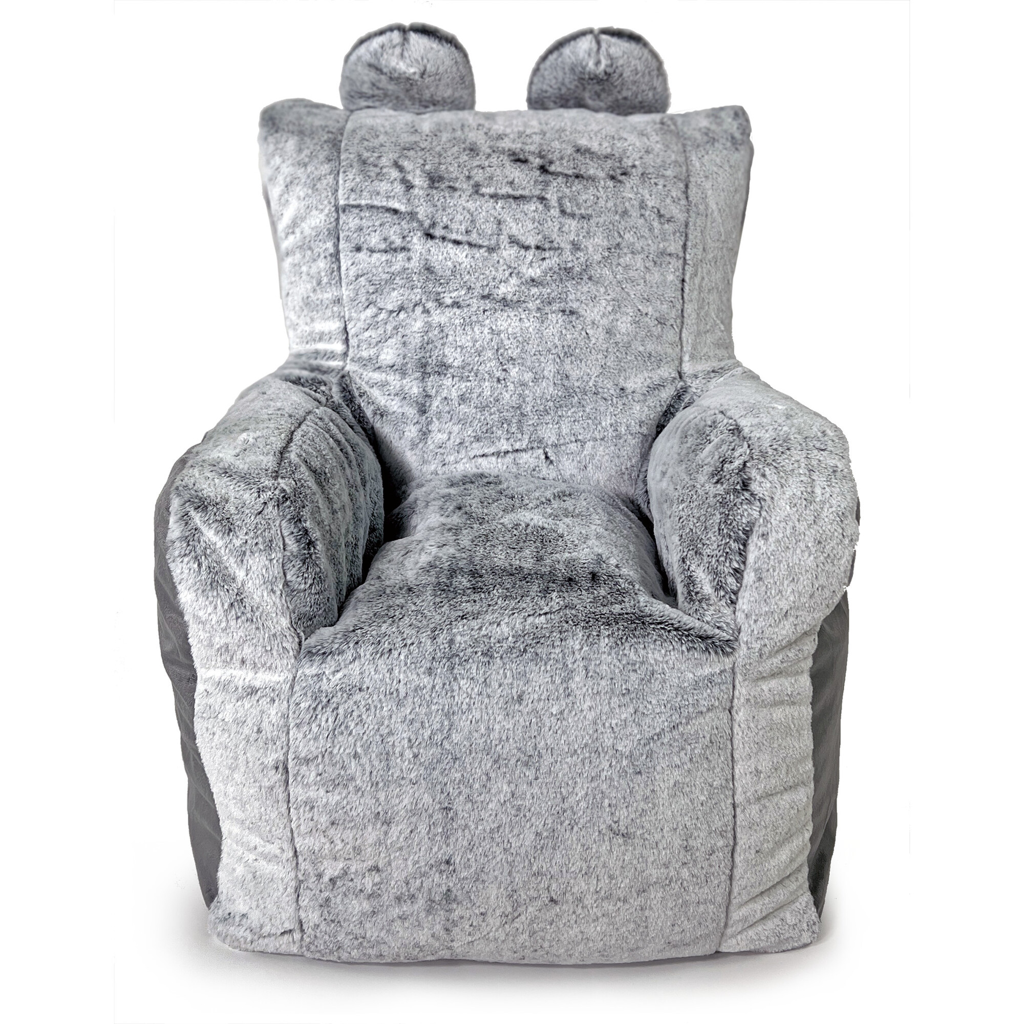 Luxe Campus Round Beanbag, Double Grey Faux Rabbit Fur - Kids Seating - 1