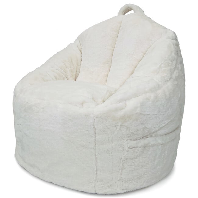 Luxe Campus Round Beanbag, Coconut Faux Rabbit Fur - Kids Seating - 3