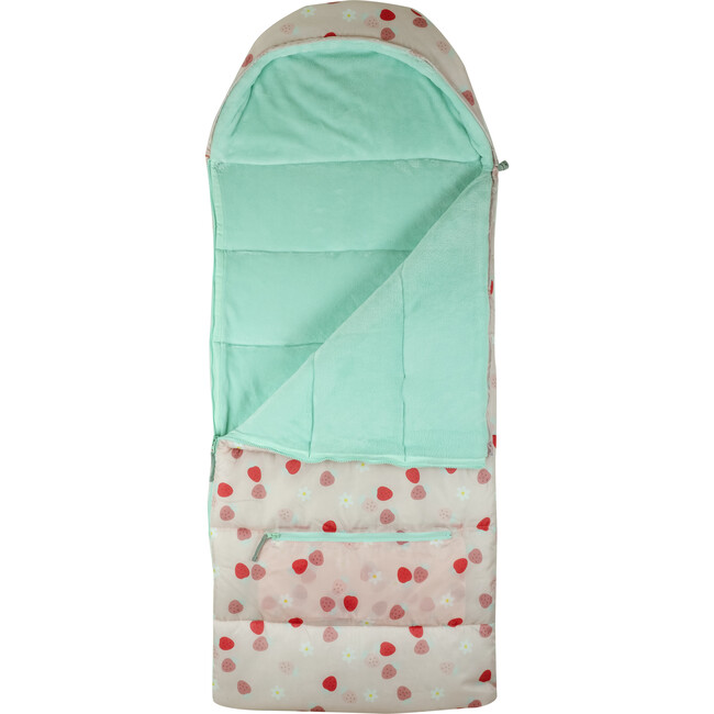Little Kid's Sleep-N-Pack Sleepbag, Strawberries Daisies And Seafoam