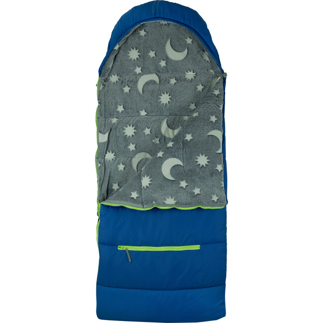 Little Kid's Sleep-N-Pack Sleepbag, Surfer Blue And Glow In The Dark Moon Stars