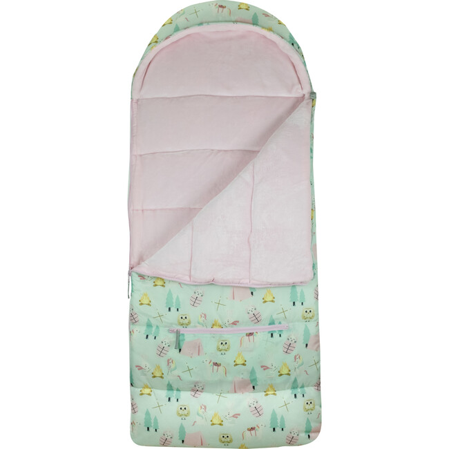 Little Kid's Sleep-N-Pack Sleepbag, Camping Animals And Pale Pink