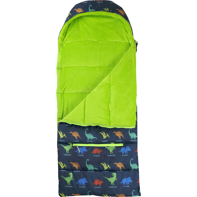Little Kid's Sleep-N-Pack Sleepbag, Dinosaurs And Key Lime Green