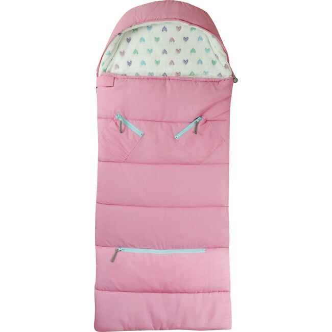 Little Kid's Sleep-N-Pack Sleepbag, Cosmos Pink And Glow In The Dark Hearts - Sleepbags - 2