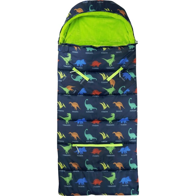 Little Kid's Sleep-N-Pack Sleepbag, Dinosaurs And Key Lime Green - Sleepbags - 2