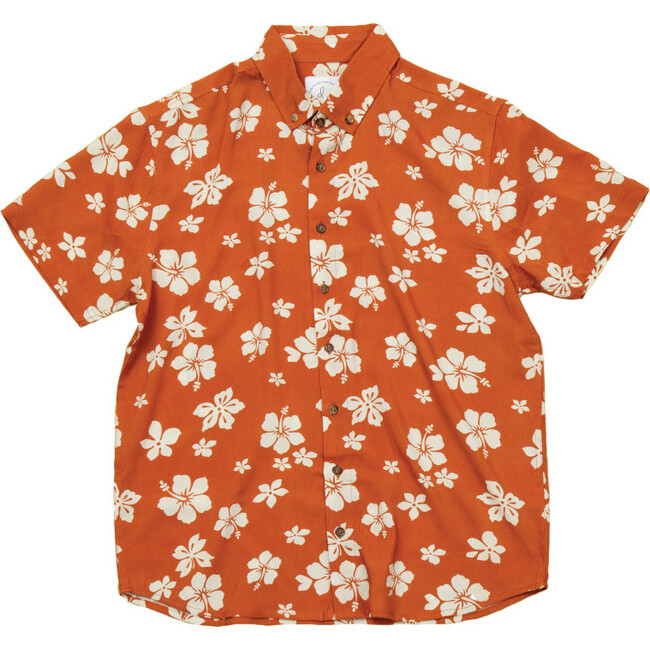 Adult Unisex Clay Hibiscus BBQ Shirt, Orange