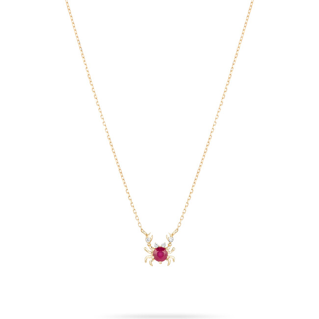 Women's Tiny Ruby + Diamond Crab Necklace , 14k Gold - Necklaces - 1